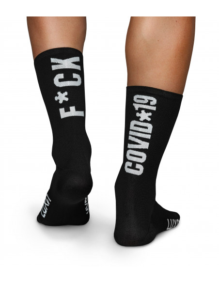 black cycling socks "f*ck covid" made by Luxa