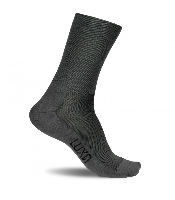 Ride on a bike in classic style. Gray cycling socks made in Europe by Luxa