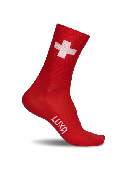 Gratka dla fanów Szwajcarii. Skarpetki rowerowe Luxa w kolorze szwajcarskiej flagi