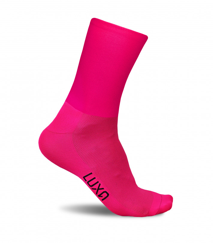 high visible fluo pink road cycling socks. Made in Poland by Luxa