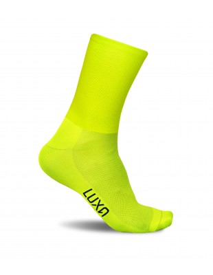 fluorescent structure of the fibers reflects the light better than traditional yarn in classic cycling socks