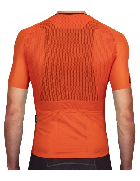 back of the jersey is made of mesh fabric for highest cooling of cyclists body
