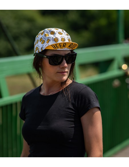 young women wearing 'Beer Ride' unisex cycling cap made from cotton in Europe