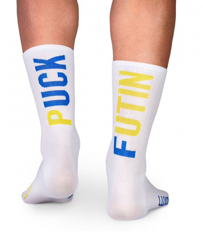 fuck putin (puck futin) socks for cyclists made by Luxa