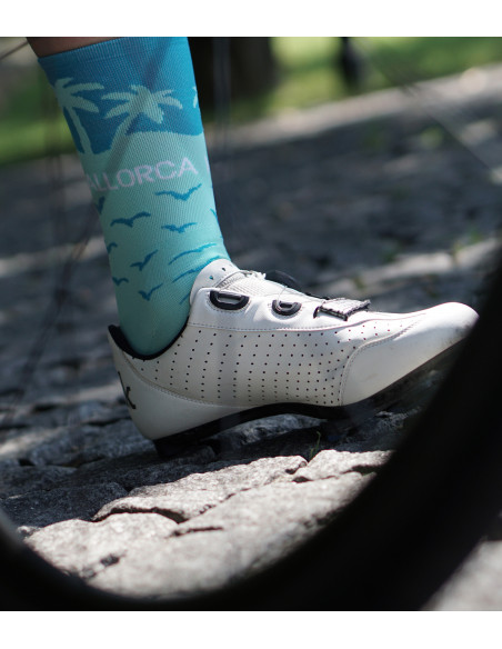Mint / azure socks colors inspired by Majorca cycling island