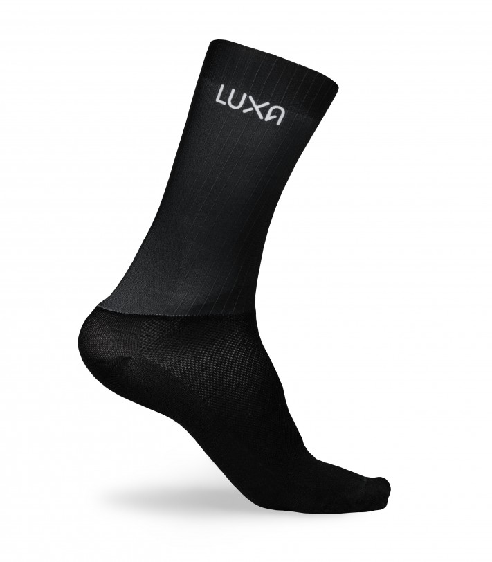 Aero all Black Cycling Socks made by Luxa in Europe