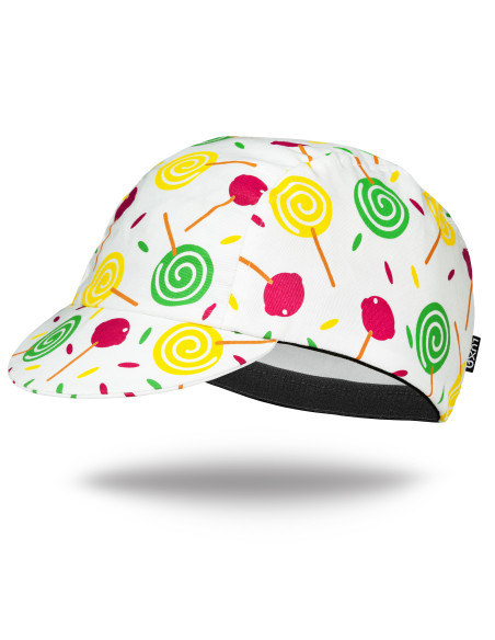 Czapeczka rowerowa z lizakami w różne kolory służy do ubrania pod kask rowerowy