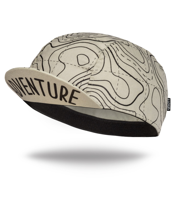 Adventure Sand Cycling Cap with text on the peak
