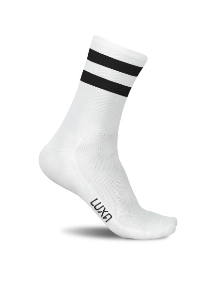 aesthetical minimalism design. Luxa plain White Night Socks with 2 horizontal stripes.