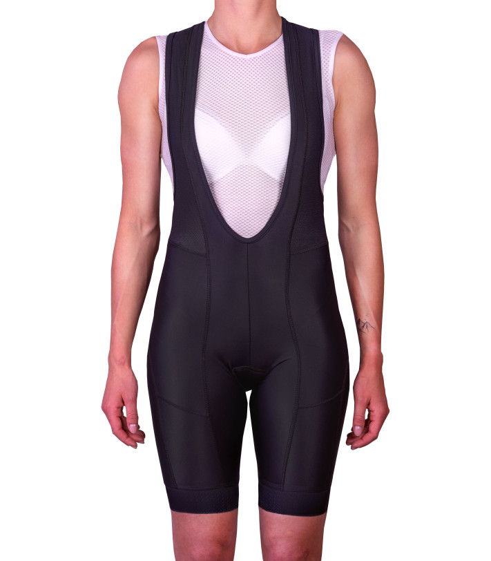 Essential Road Luxa Bib Shorts (women's) all in black color and DOC 89 pad