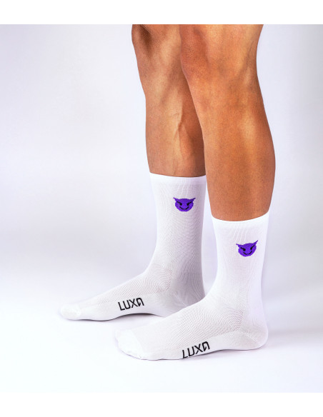 Diabelskie skarpetki rowerowe z emotikoną fioletowego diabełka