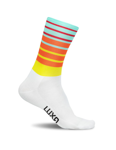 Kolorowe skarpetki kolarskie Luxa Dynamic w paski od żółtego poprzez pomarańcz do błękitu
