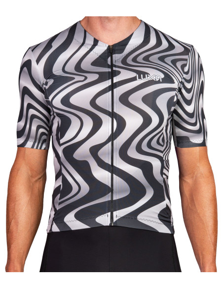 Koszulka kolarska Luxa Pulse Void - przód w czarno-białym wzorze zebra