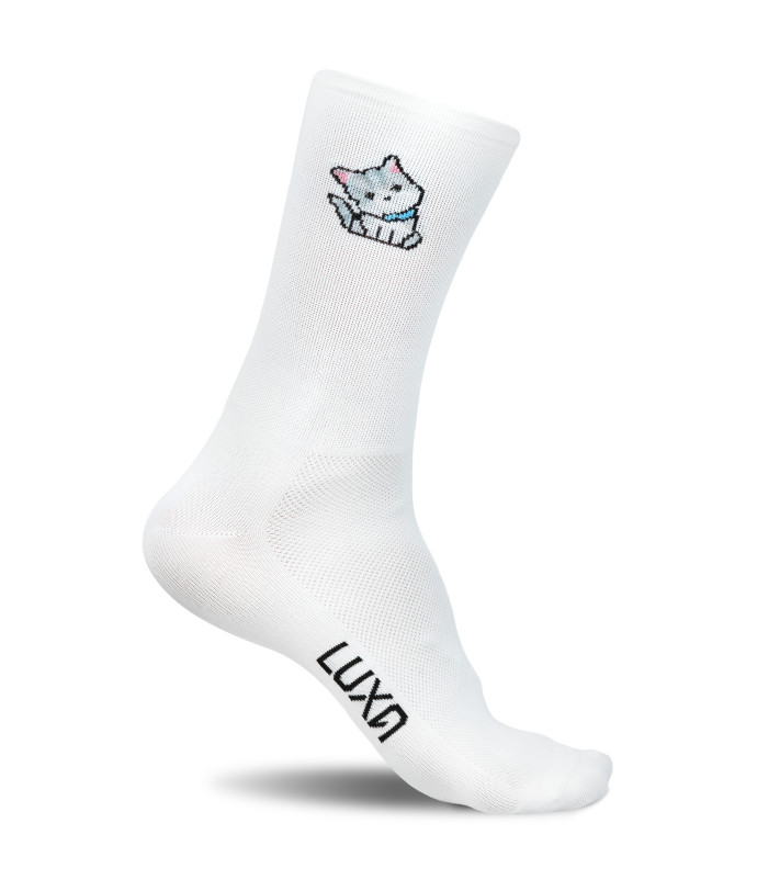 Skarpetki kolarskie Luxa Emoji Cat w kolorze białym - minimalistyczny design z grafiką kota