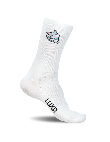 Skarpetki kolarskie Luxa Emoji Cat w kolorze białym - minimalistyczny design z grafiką kota