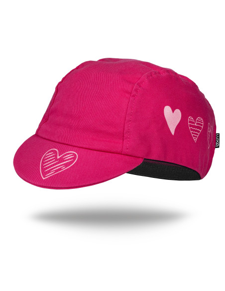 Bawełniana różowa czapeczka rowerowa Luxa z napisem i serduszkami