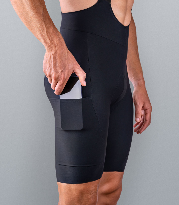 Spodenki kolarskie Elitism Cargo Road Black - boczna kieszeń cargo z telefonem