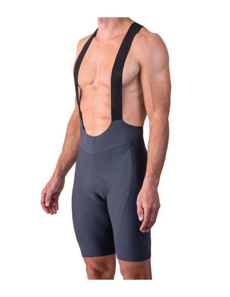 szare spodenki kolarskie z kieszeniami cargo - przód, kompresyjny materiał, wkładka Elastic Interface do długich dystansów