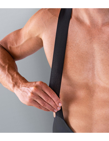 szare spodenki kolarskie - elastyczne szelki typu X, stabilizacja podczas długich dystansów