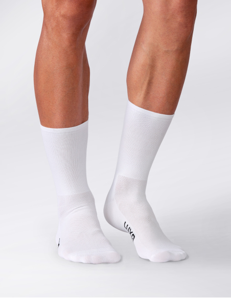 weiße Luxa Fahrradsocken mit Trzymaj Koło Schriftzug