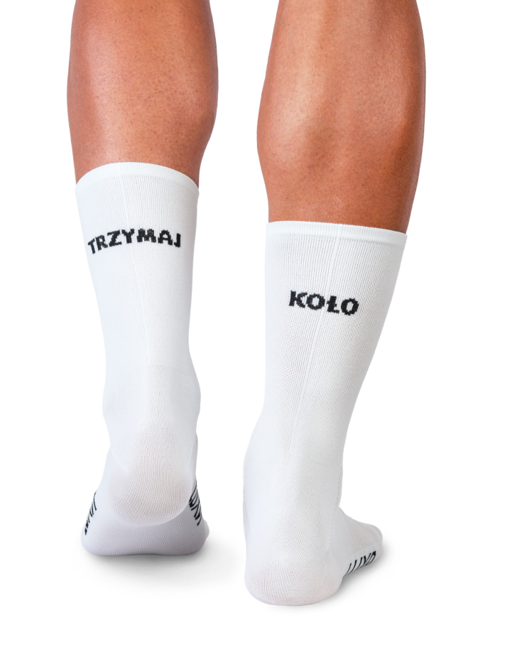 weiße Luxa Radsocken Trzymaj Koło Rückansicht