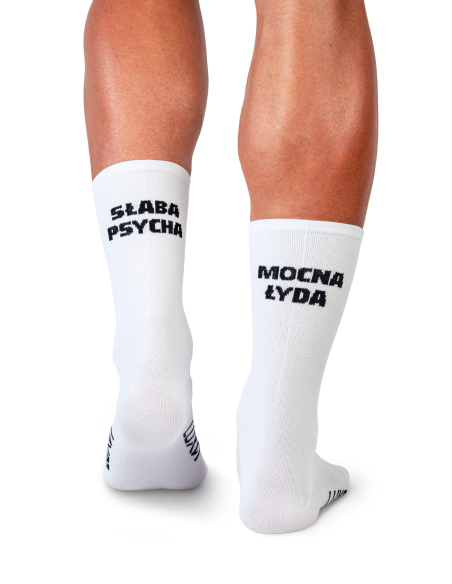 weiße Luxa Radsocken Słaba Psycha Mocna Łyda Rückansicht