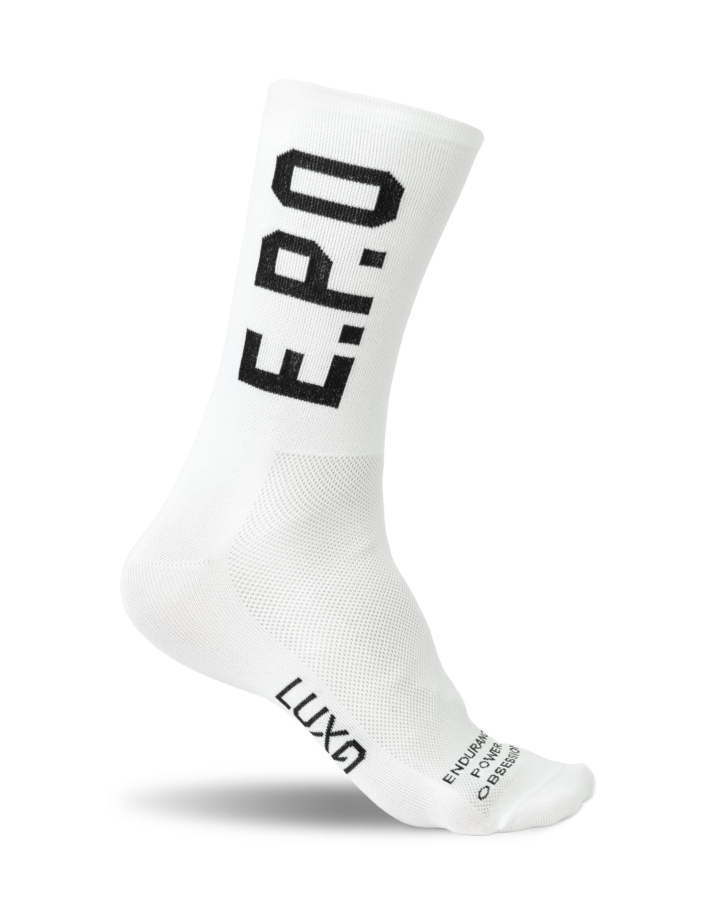 white Luxa cycling socks E.P.O. White