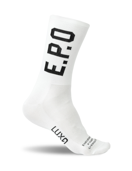 white Luxa cycling socks E.P.O. White