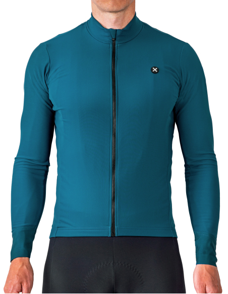 Fahrradjacke Terra Shadow Navy - Vorderansicht, hoher Stehkragen und langer Reißverschluss