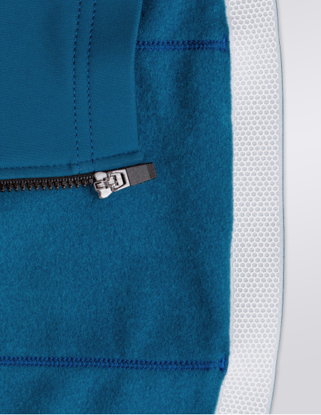 Fahrradjacke Terra Shadow Navy - Detail von Reißverschluss und Reflektorband