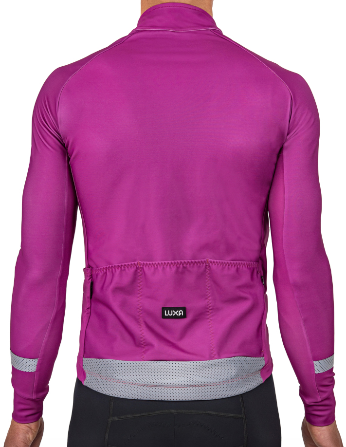 Luxa Purple Vision Radtrikot - Rückansicht mit Taschen und reflektierenden Elementen