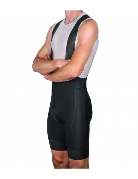 All black minimal bib shorts for road cyclists by Luxa