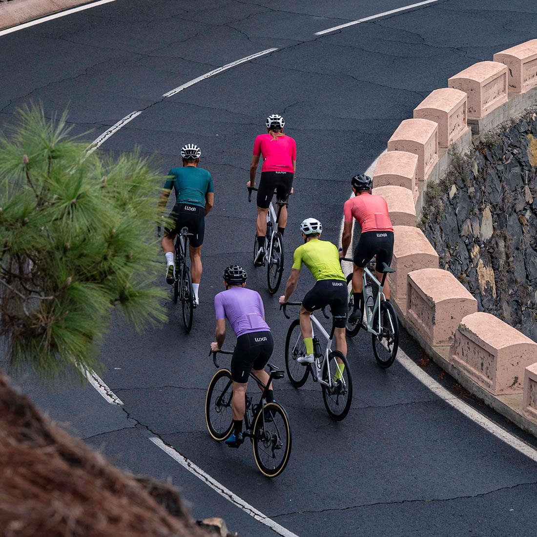 buch of road cyclists wearing Luxa Lollipop Jerseys