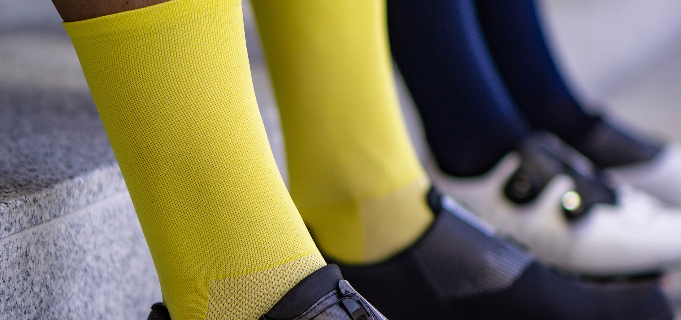 all yellow socks for road male and female cyclists. Made from eco-friendly yarns