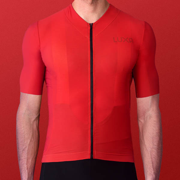 All red colour of the Luxa cycling jersey european premium apparel brand