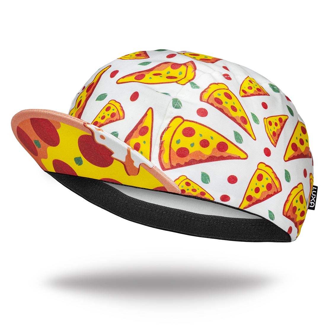czapka z daszkiem na rower wz&oacute;r w kawałki pizzy uszyta przez Luxa